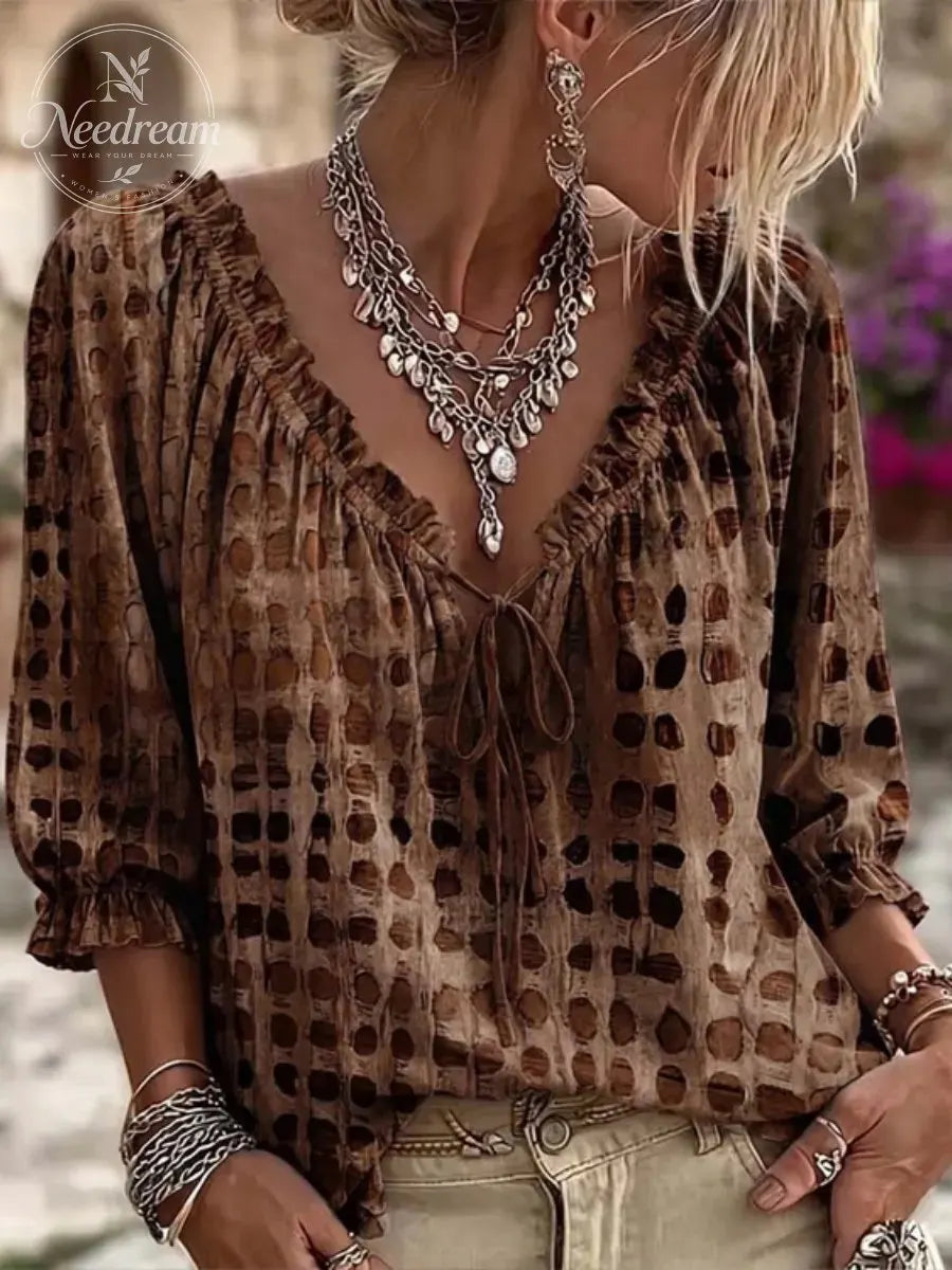 Polka Dot Lace Up Blouse