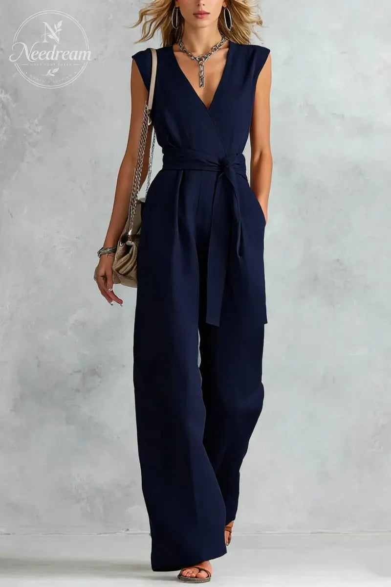 V-Neck Lace-Up Jumpsuit