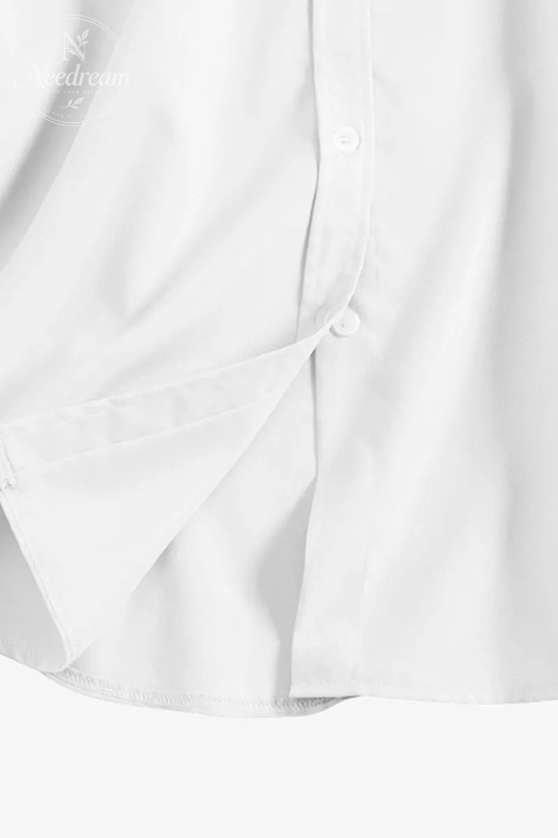Women's Plain Button Front Drop Shoulder Shirt Blouse