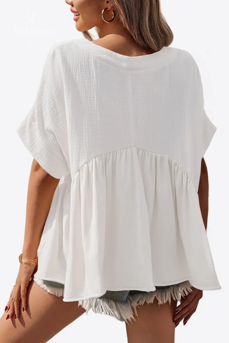 Summer Short-Sleeved Ruffled Babydoll Top
