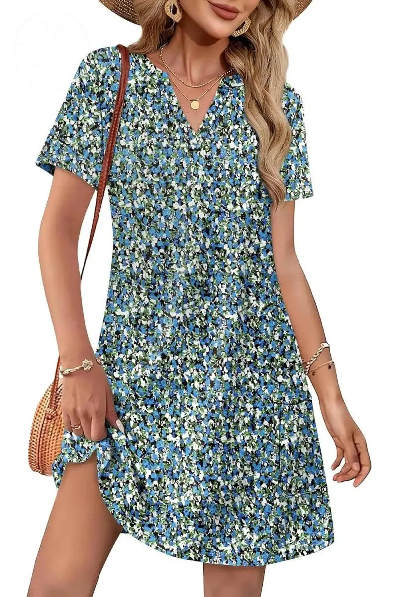 Casual Summer V Neck Wedding Guest Dress Short Sleeve Fashion Beach Vacation Clothes