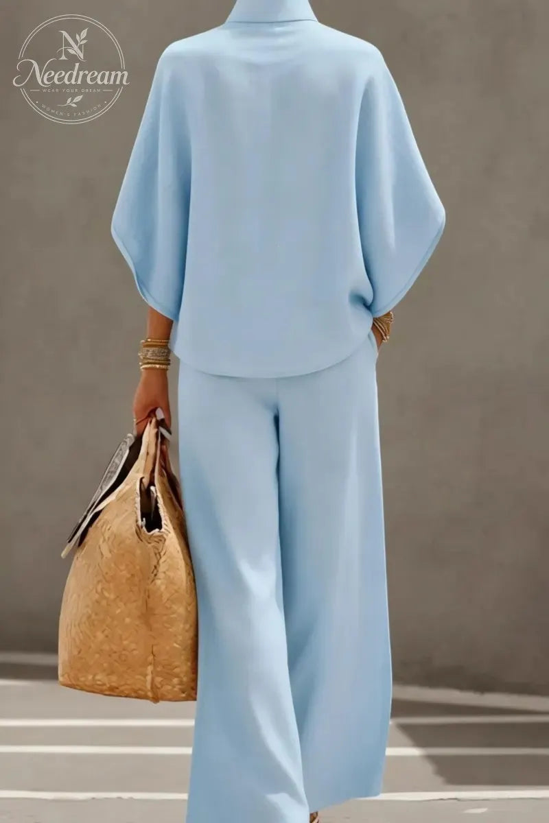 🔥 49% OFF🔥Women's Batwing Sleeve Linen Cotton Two-Piece Set – Casual Shirt & Wide Leg Pants Outfit