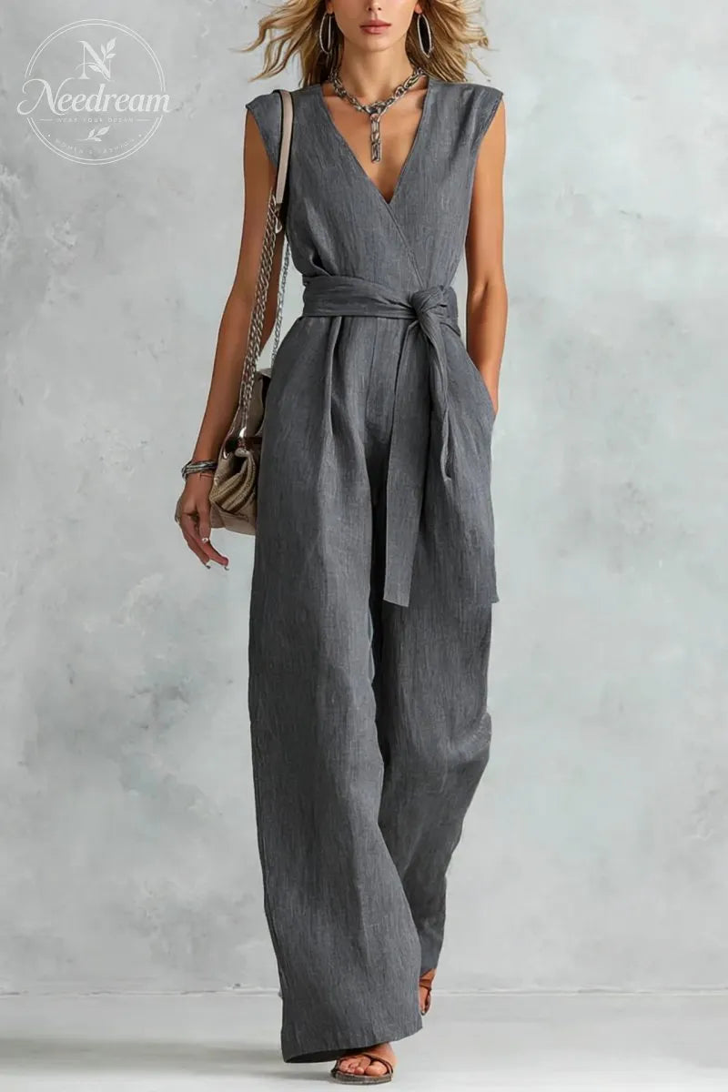 V-Neck Lace-Up Jumpsuit