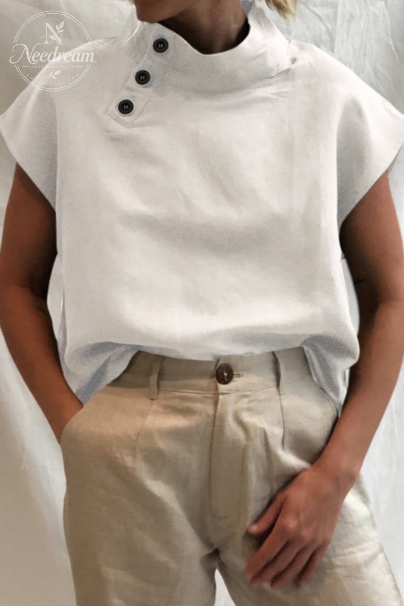 Womens Short Sleeve Breathable Turtleneck Blouse Casual Office Work Elegant Cotton Solid Shirt Tops