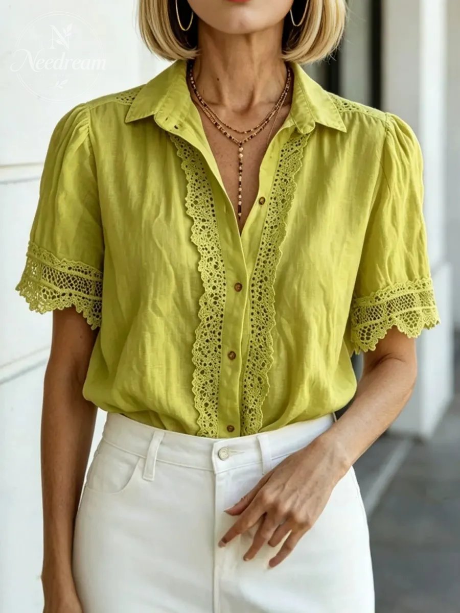 Vintage-Inspired Lace Trim White Blouse