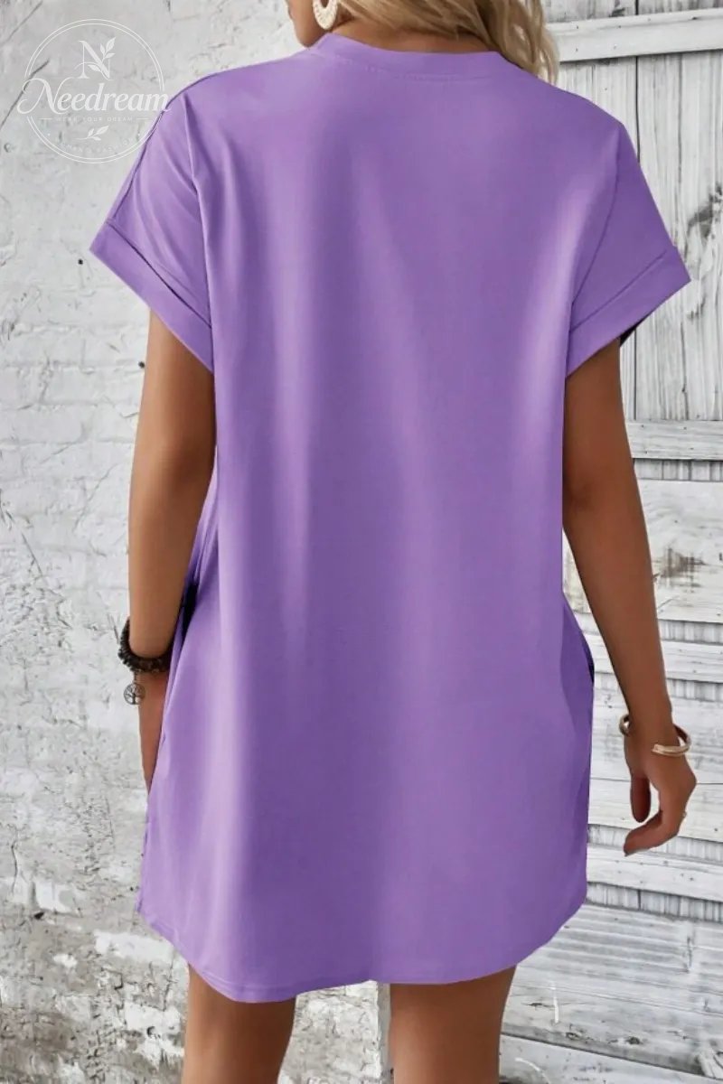 Casual Minimalist Round Neck Roll Up Sleeve Dress