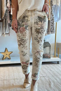 Women'S Floral Print Elastic Waist Casual Pocket Pants  (With Pockets)