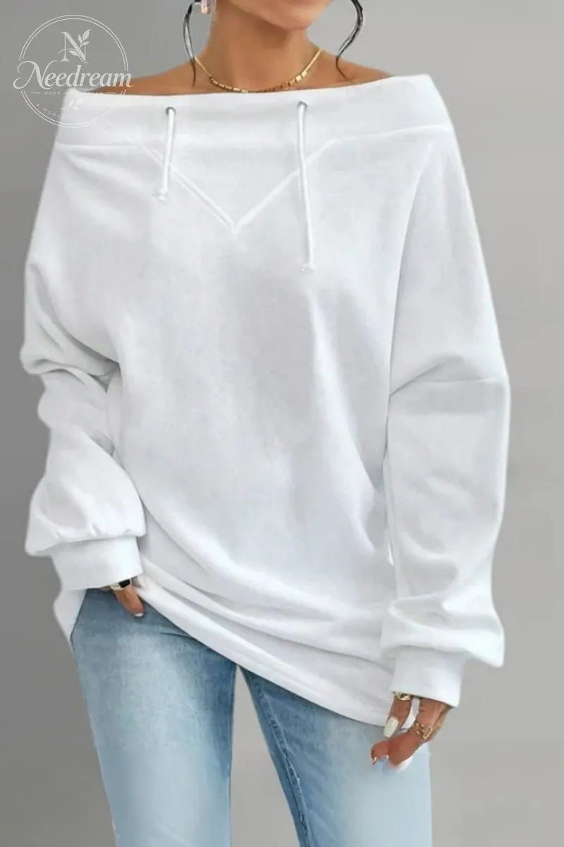 Women's Casual Off Shoulder Drawstring Batwing Sleeve Sweatshirt