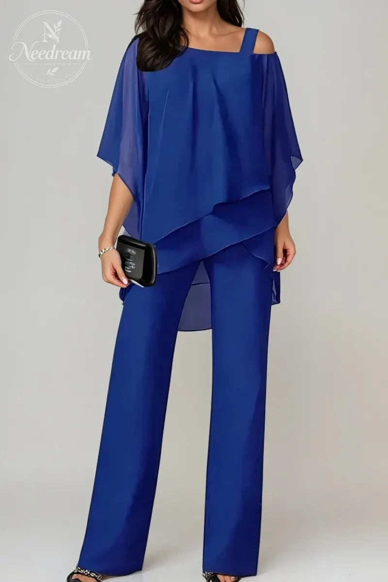 Elegant Layered Chiffon Top & Wide-Leg Pants Set