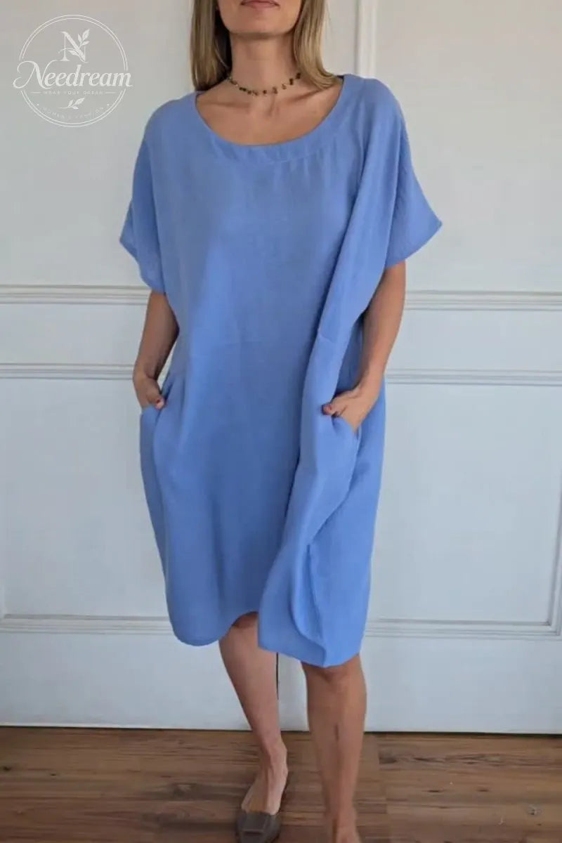 Solid Midi Dress With Short Sleeves