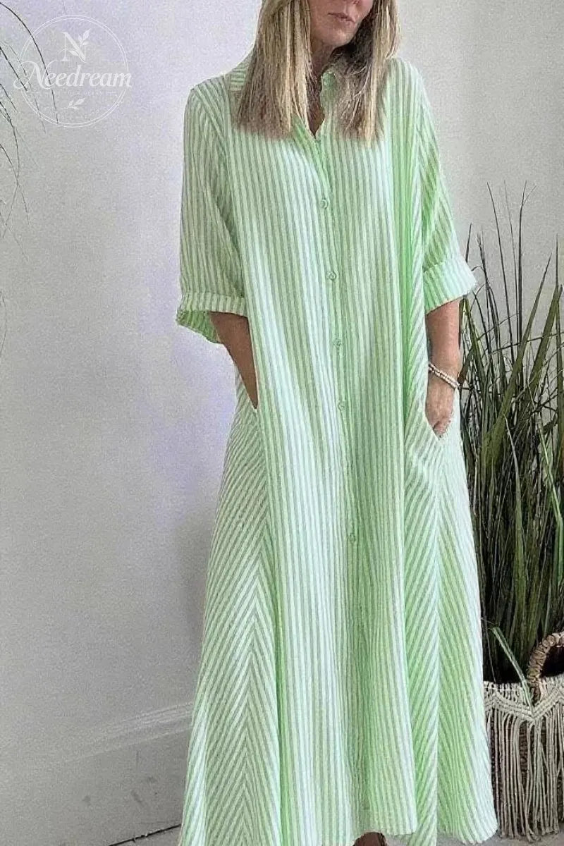 Elegant Women's Dress With A Three-quarter Sleeve And A Lapel Collar