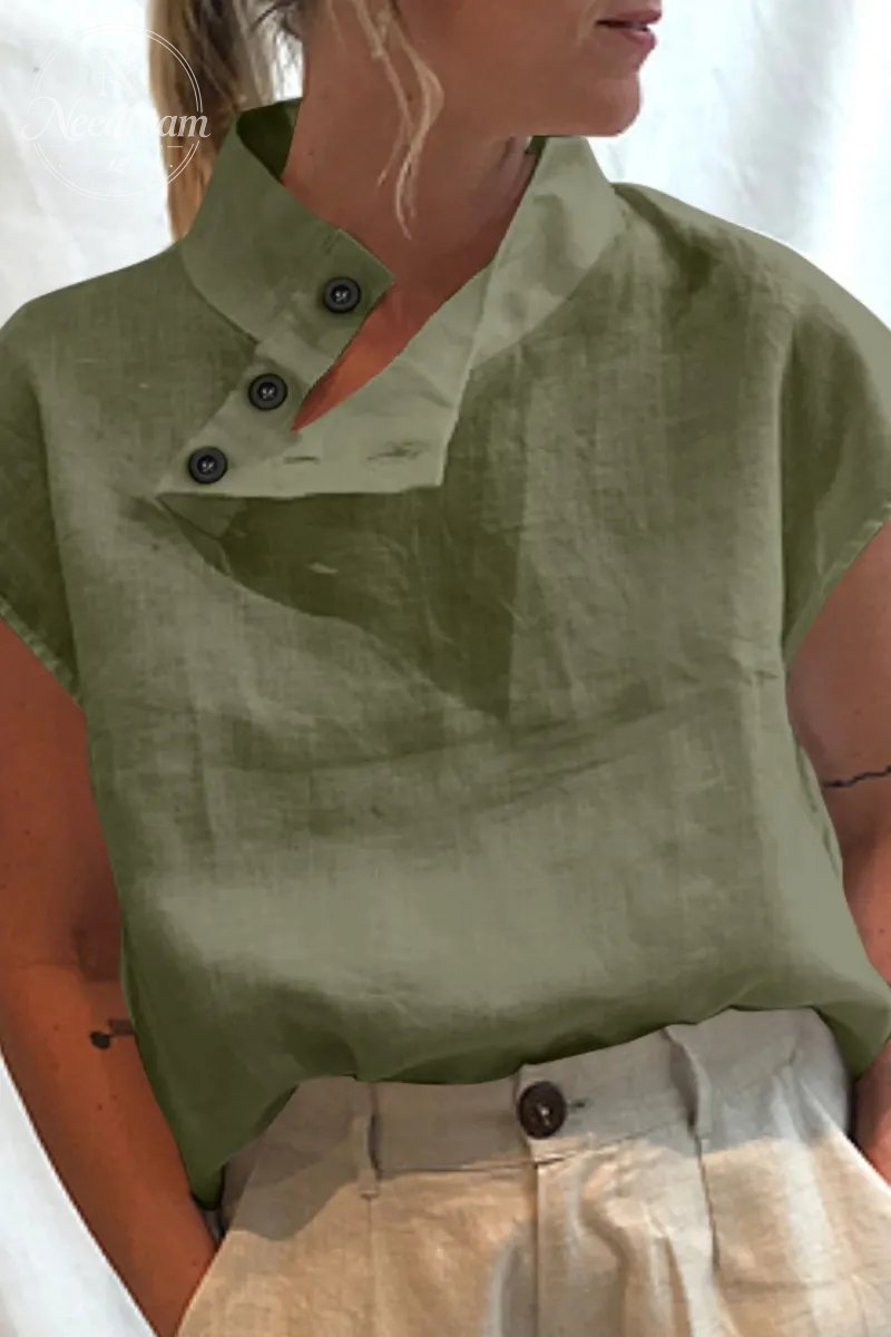 Womens Short Sleeve Breathable Turtleneck Blouse Casual Office Work Elegant Cotton Solid Shirt Tops