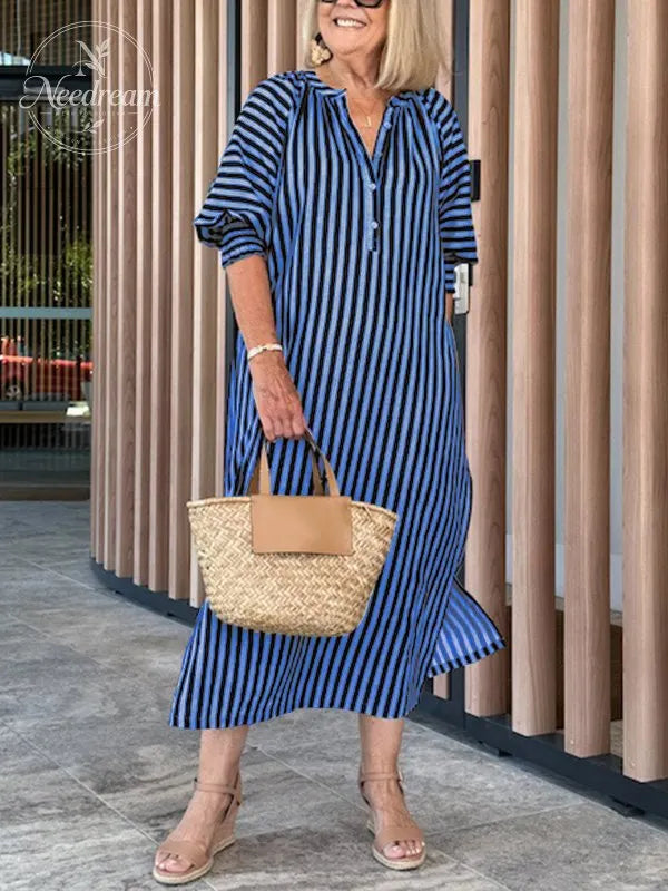 New🔥 Striped Buttoned Vacation Dress
