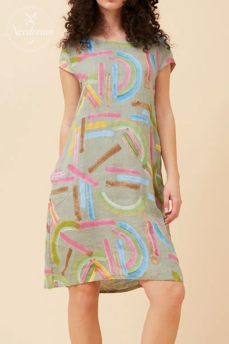 Sisley Abstract Print Linen Dress