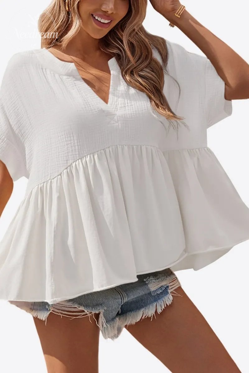 Summer Short-Sleeved Ruffled Babydoll Top