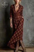 Women's Plaid Lapel Single-Breasted Shirt Maxi Dress