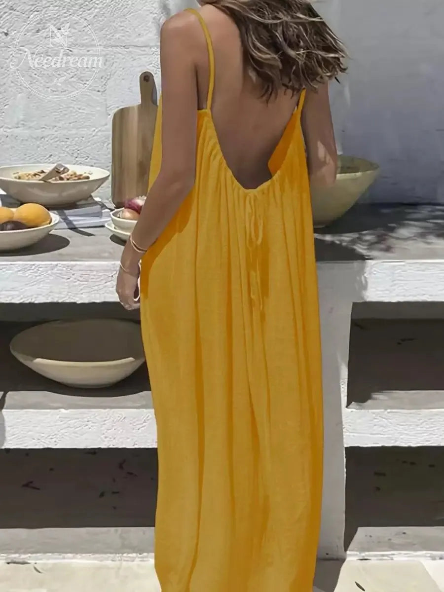 Women'S Solid-Color Camisole Loungewear, Elegant Sleeveless Maxi Dress