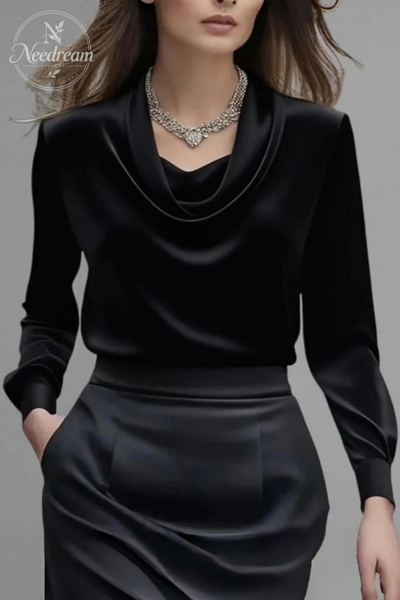 Women's Elegant Cowl Neck Long Sleeve Blouse