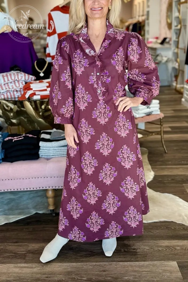 Botanical 3/4 Sleeve Midi Dress