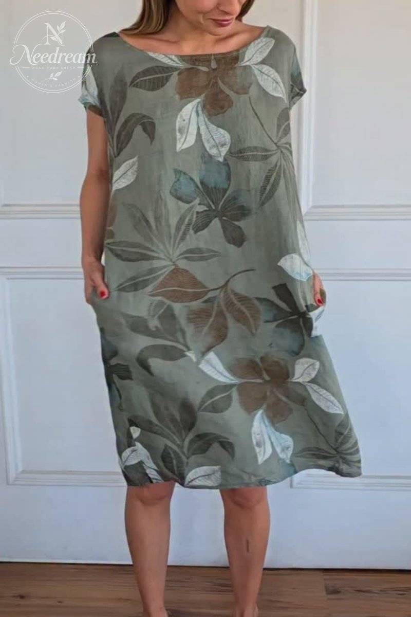 Sisley Leaf Print Linen Dress