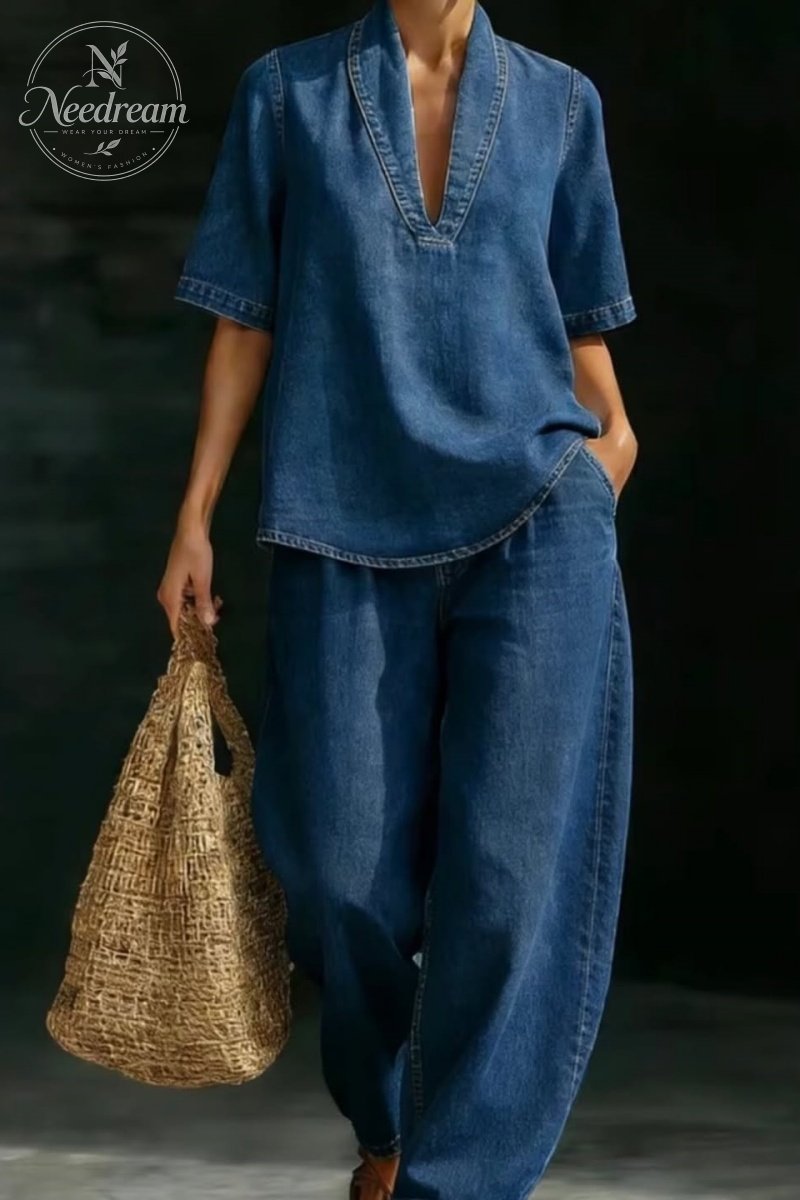 Women's Casual Cozy Minimalist Denim Two-piece Set