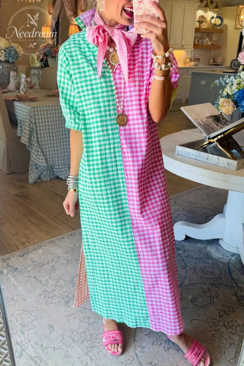 Multi Gingham Midi Dress