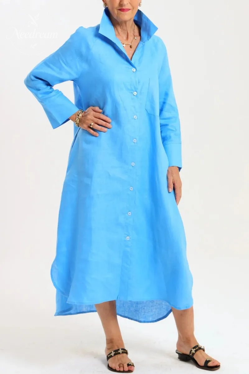 Women's Elegant A-Line Dress with Three-Quarter Sleeves & Practical Pockets