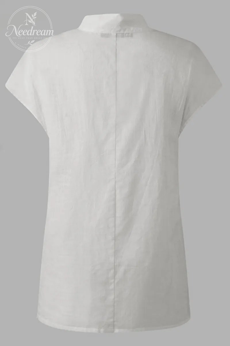Womens Short Sleeve Breathable Turtleneck Blouse Casual Office Work Elegant Cotton Solid Shirt Tops