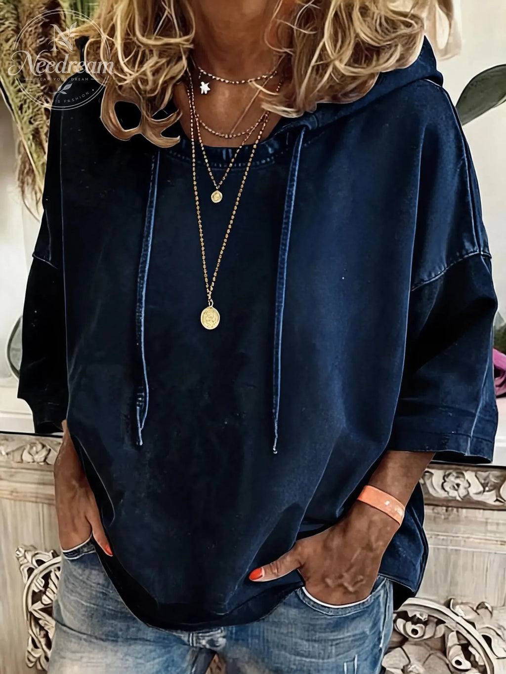 Women'S Vintage Distressed Washed Oversized Hoodie