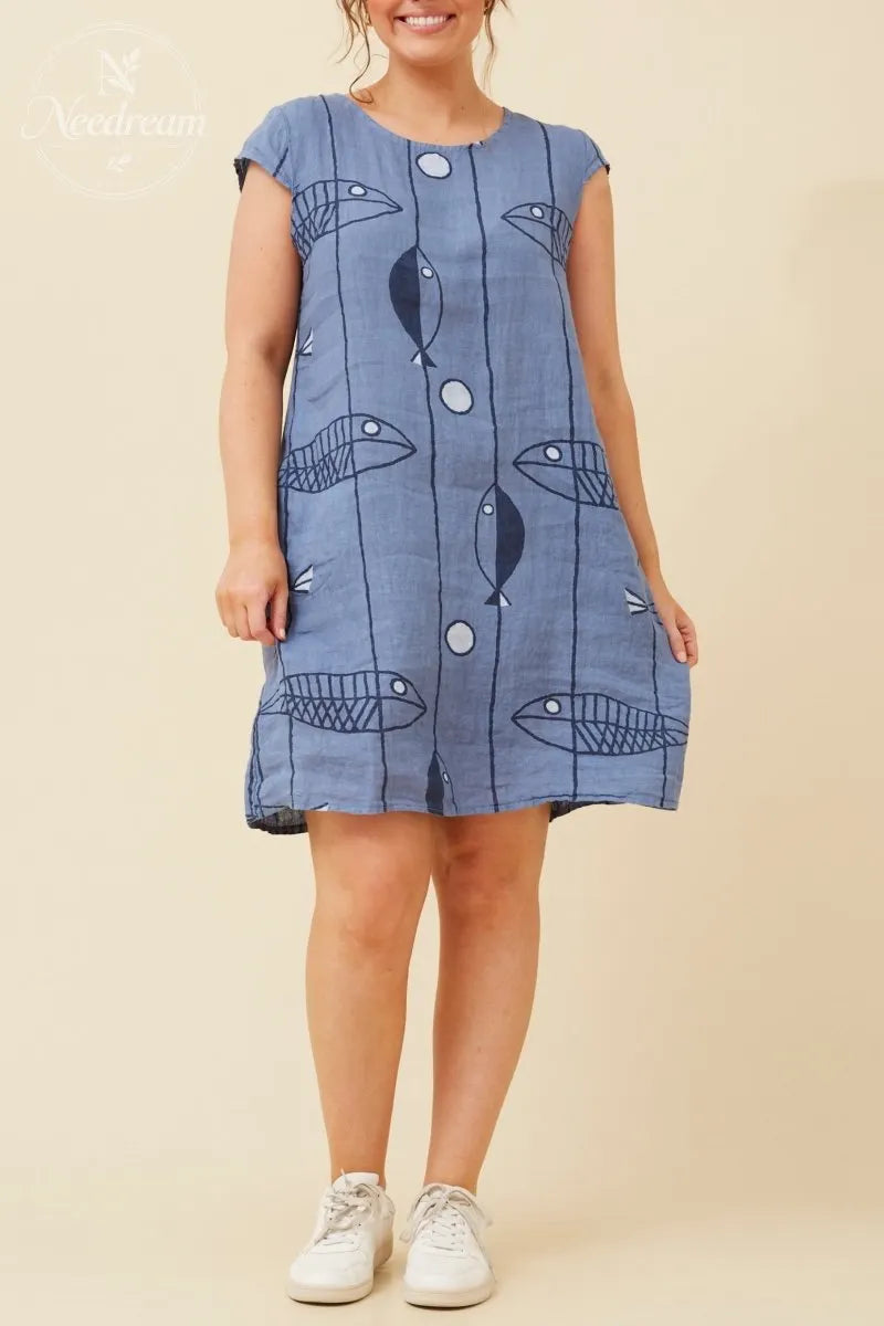 Sisley Fish Patten Linen Dress