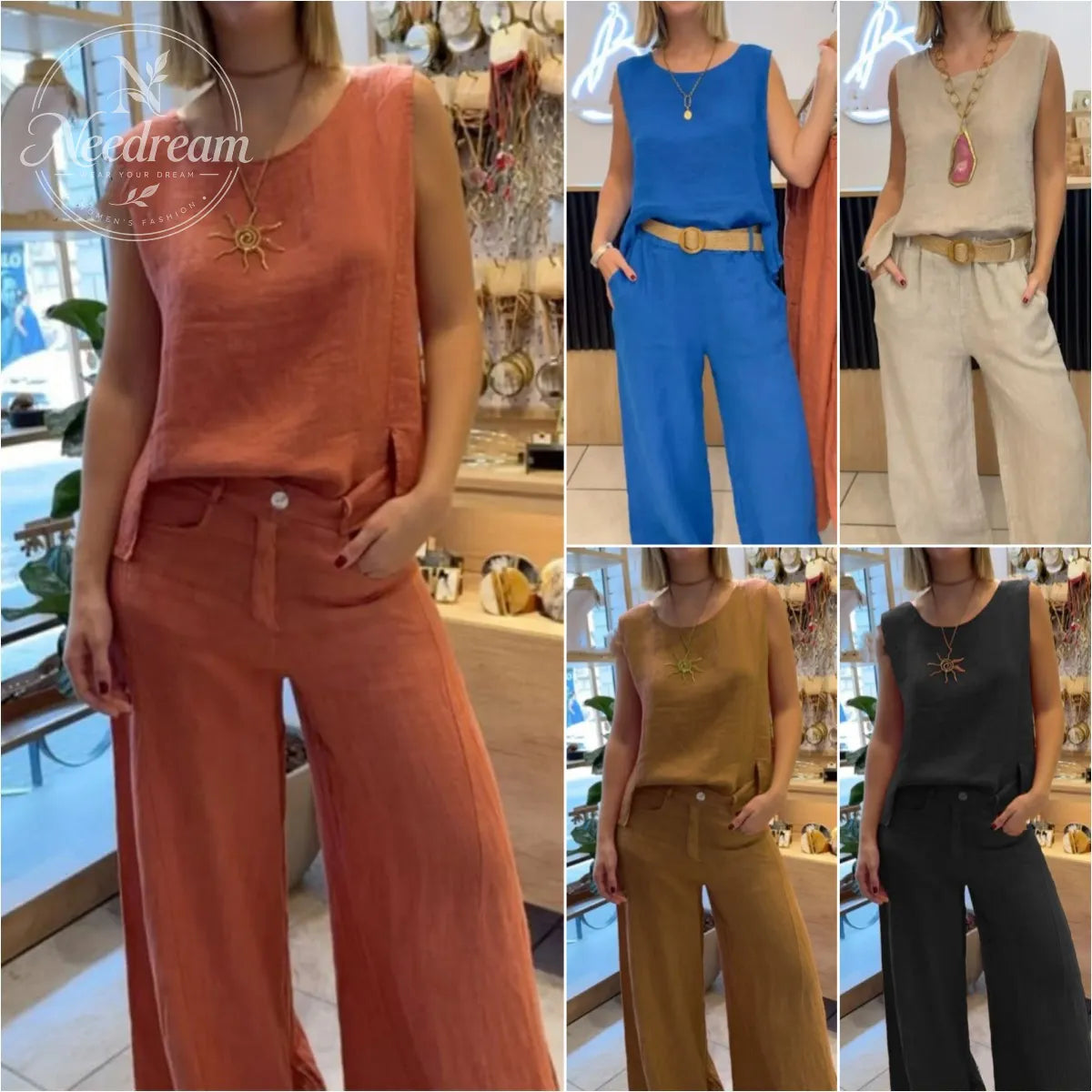 Women's Fashion Casual Surface Trim V-Neck Pants Suit Two-Piece Set