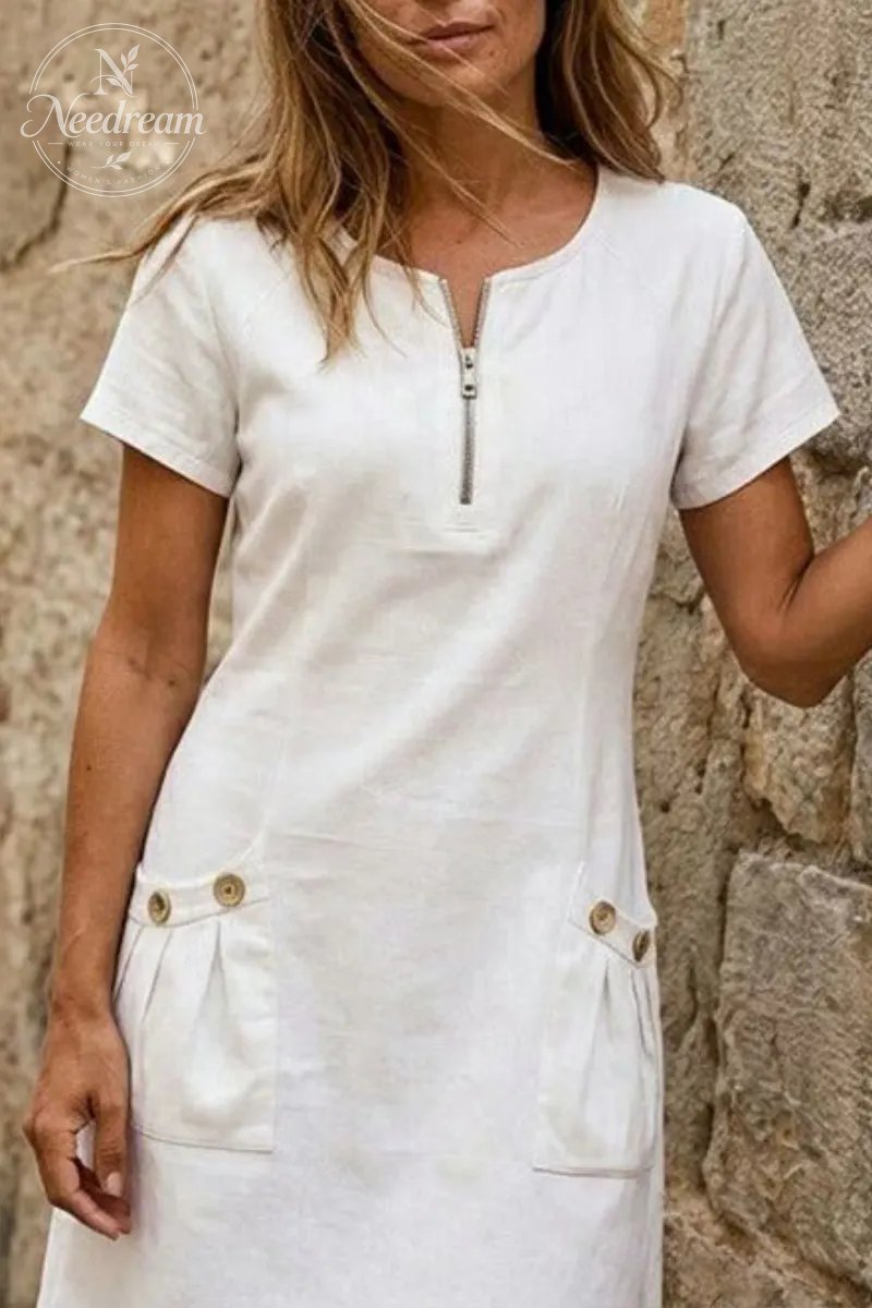 Cotton Linen Zipper Dress