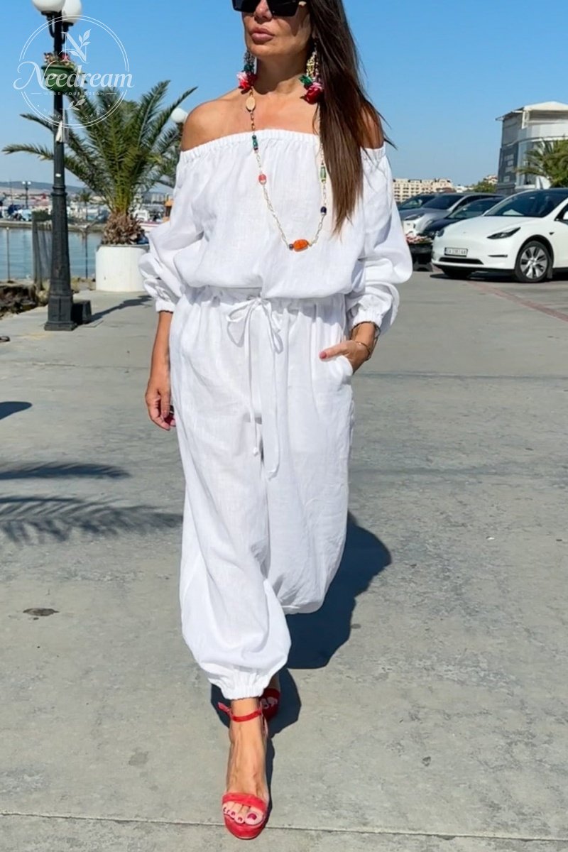 Off-Shoulder Linen Jumpsuit