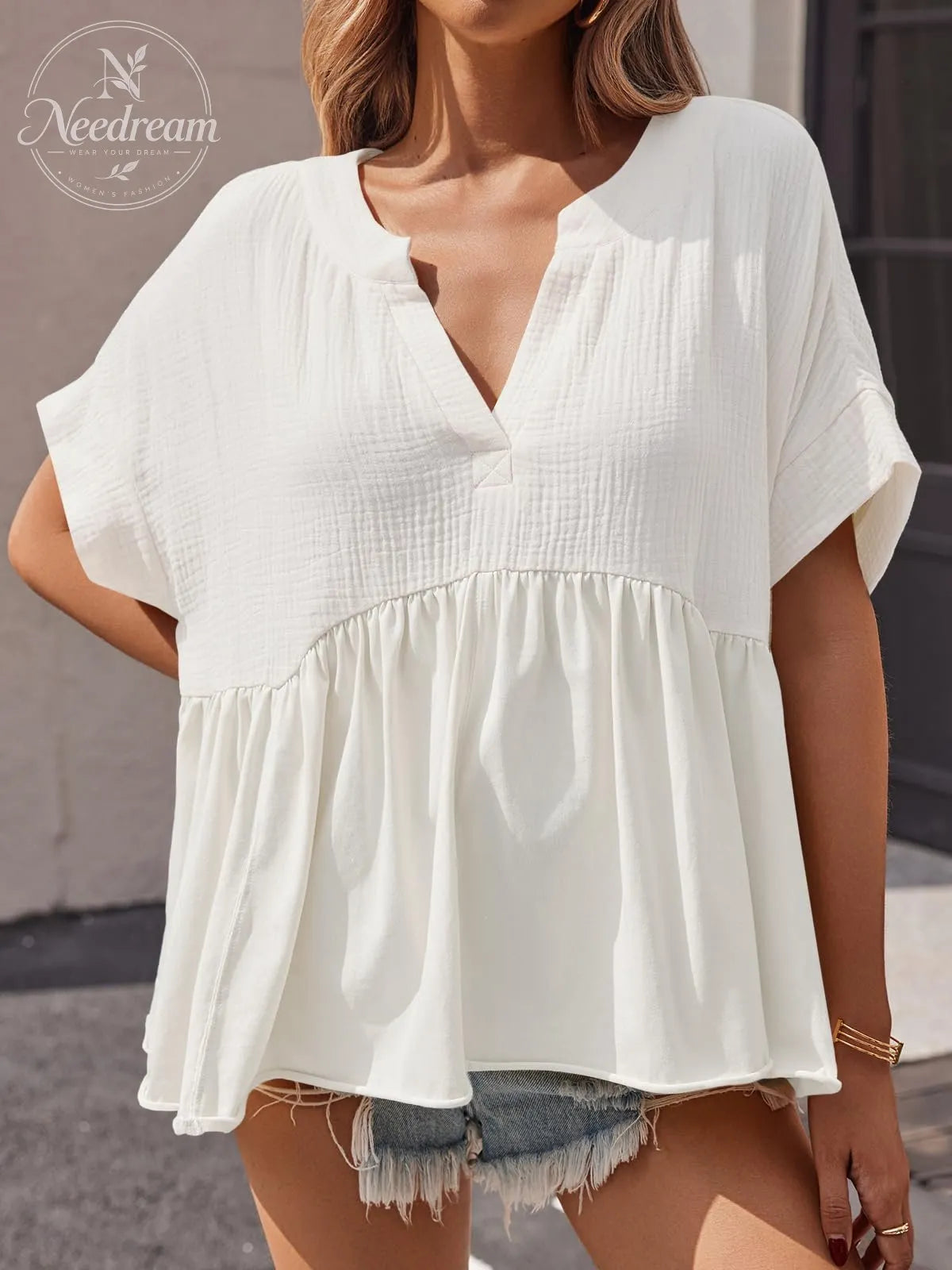 Summer Short-Sleeved Ruffled Babydoll Top