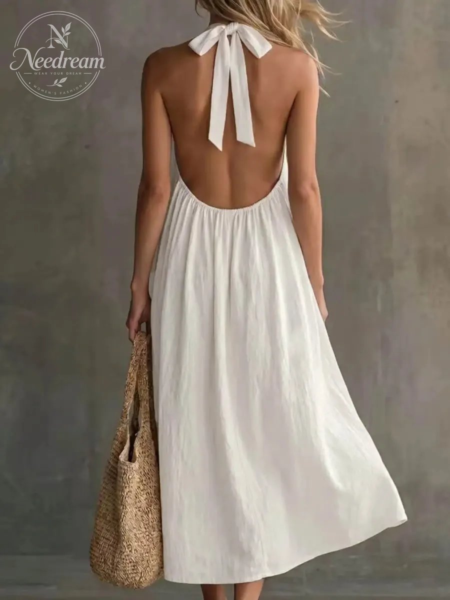 Women'S Fashion Halter V-Neck Dress