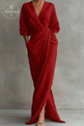 Women'S Pink Minimalist V-Neck Linen Blend Maxi Dress