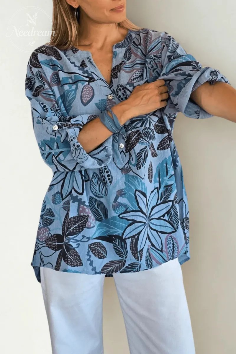 Printed And Leaf Pattern Cotton Shirt