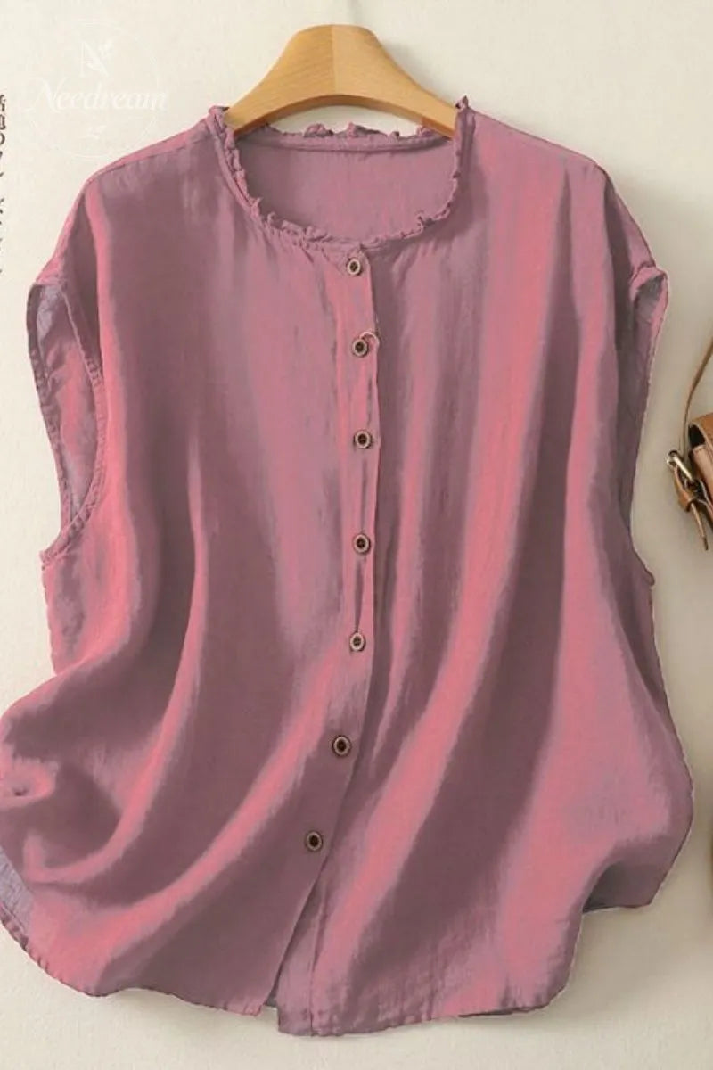 Cotton And Linen Lace Collar Button Cardigan Top