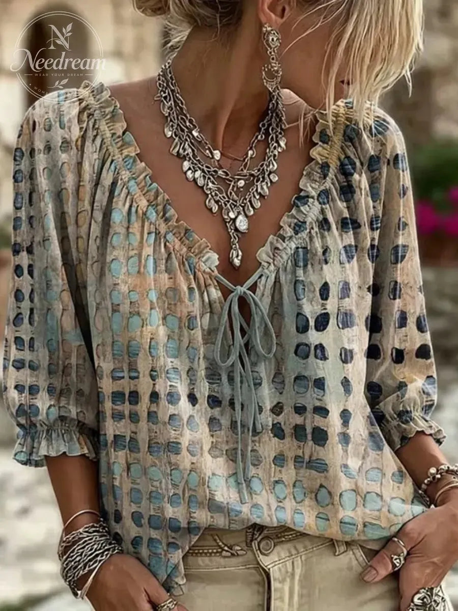 Polka Dot Lace Up Blouse