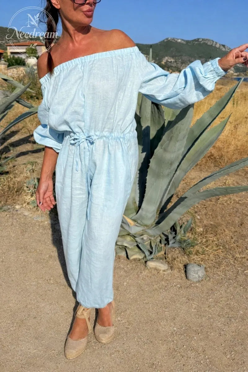 Off-Shoulder Linen Jumpsuit