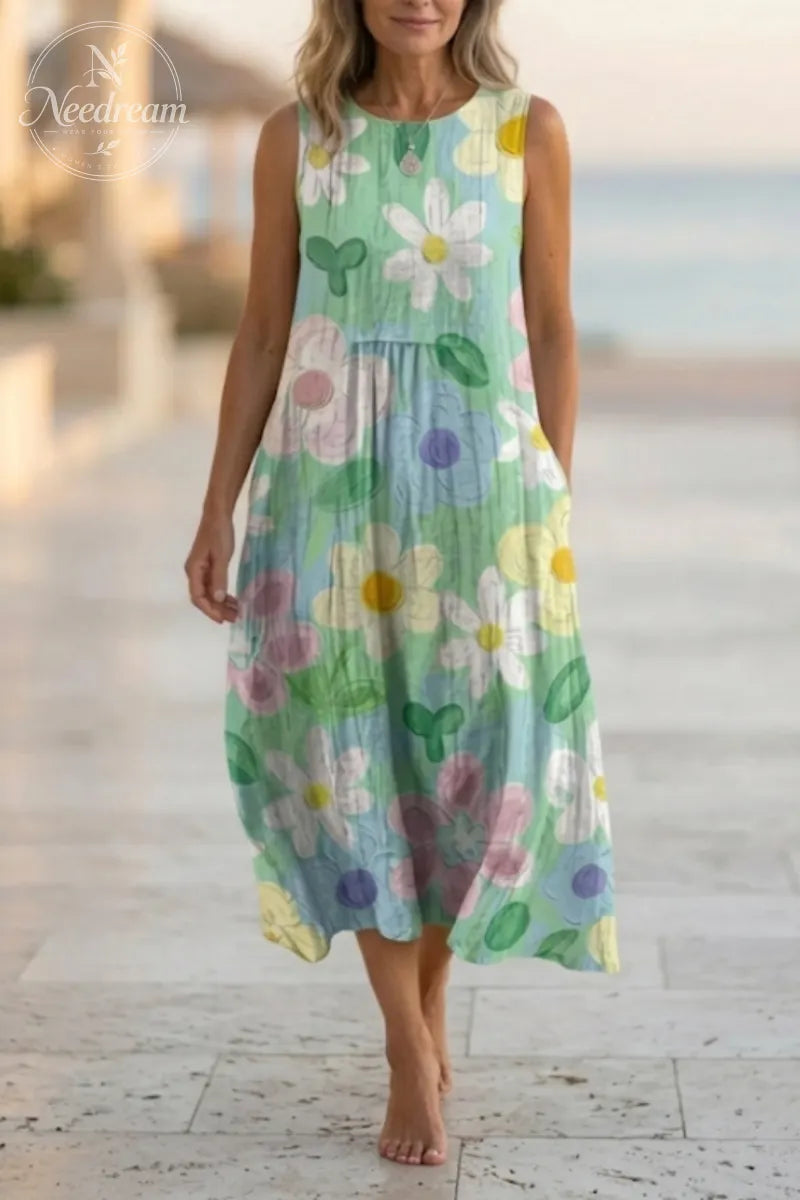 Pastel Floral Print Midi Dress