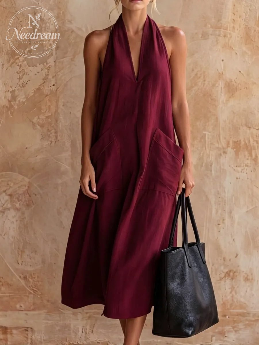 Women'S Fashion Halter V-Neck Dress