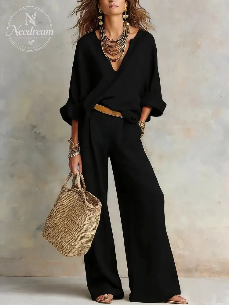 Off White Natural Linen Loose Fitting Resort Wear Set