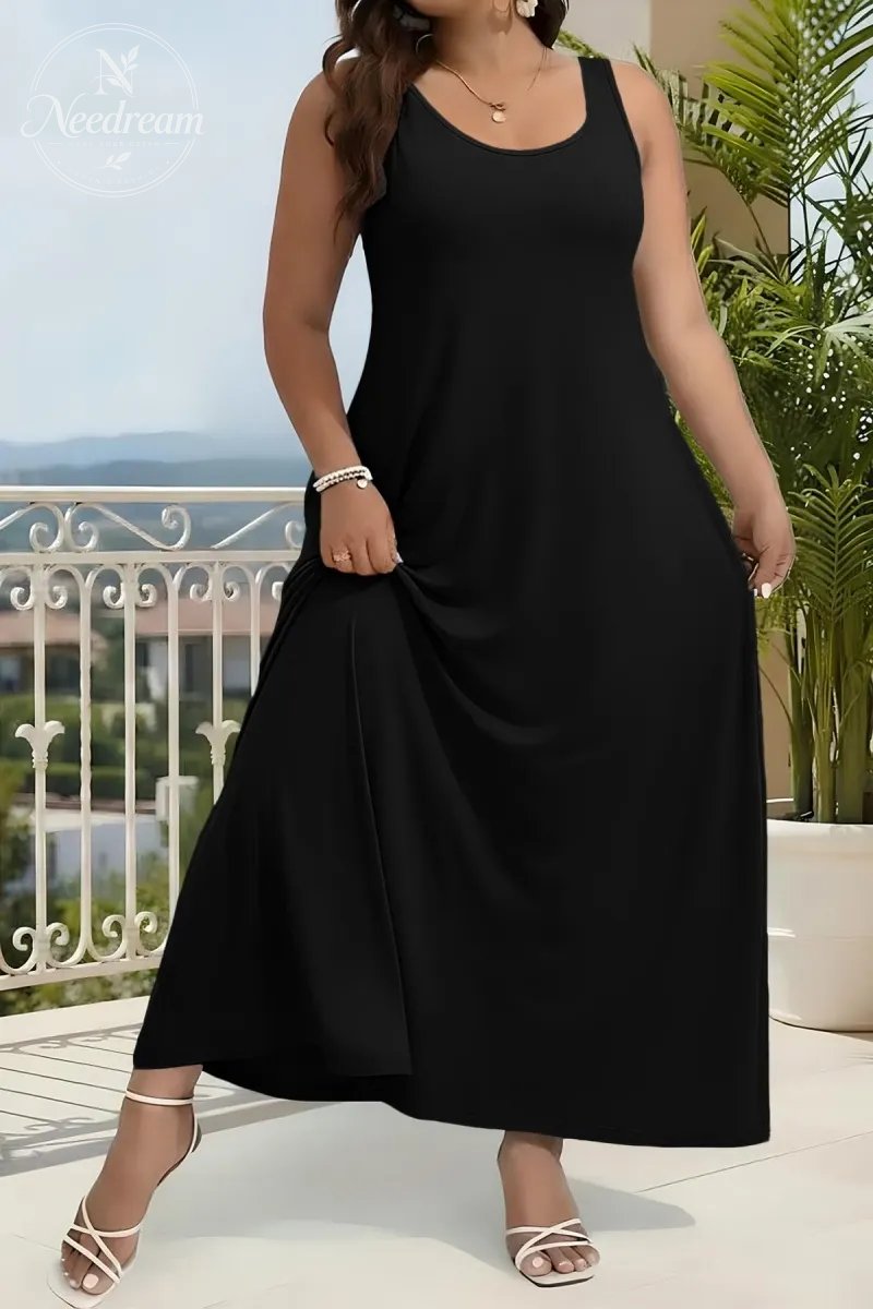 Elegant Plus Size Women's Solid Color Sleeveless Vest Dress, Vacation Style Slimming Bodycon Dress