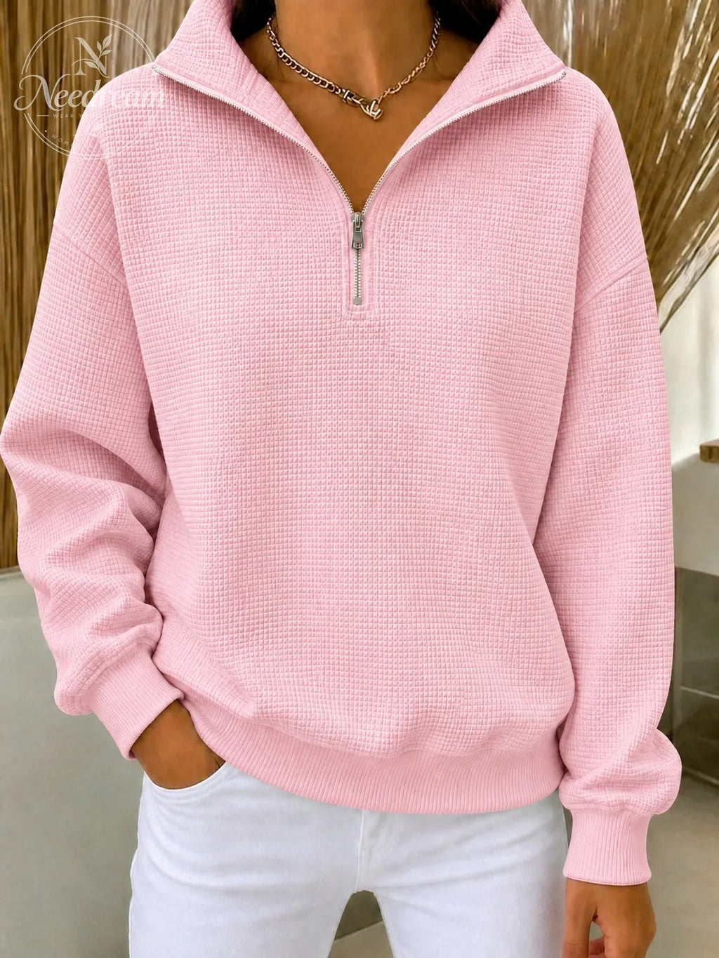 Women's Waffle Knit Quarter-Zip Sweatshirt