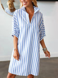 Short Sleeve Striped Dress - Blue