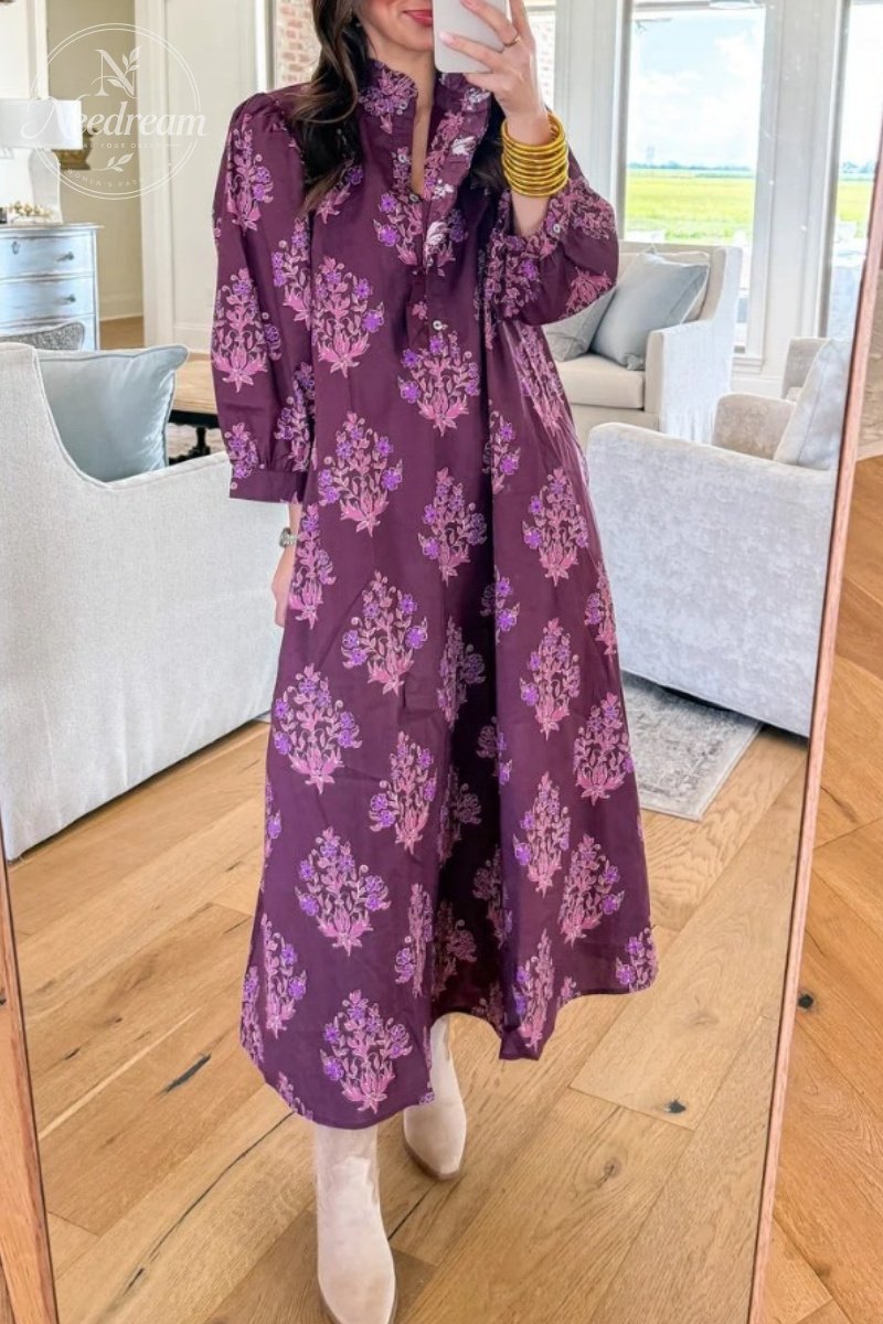 Botanical 3/4 Sleeve Midi Dress