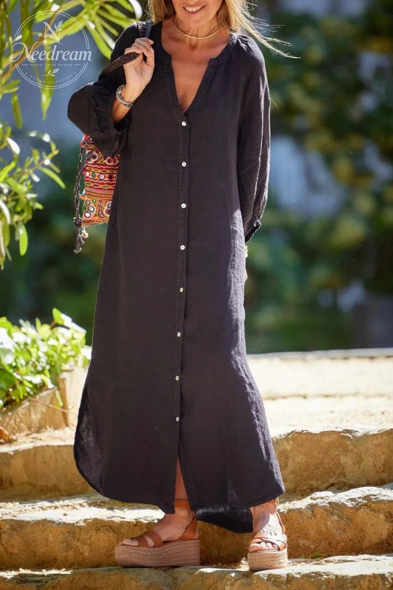 Luna's Serene Escape Buttoned Maxi Dress