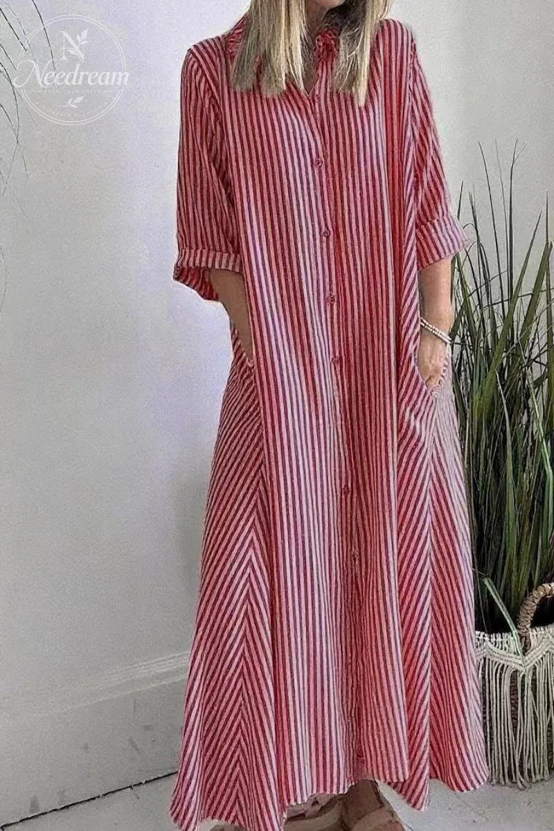 Elegant Women's Dress With A Three-quarter Sleeve And A Lapel Collar