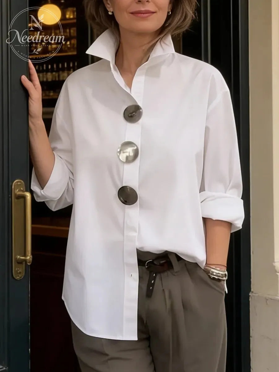 Elegant Stand-collar Metal Buttons Blouse
